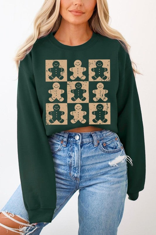 Unisex Checkered Gingerbread Man Graphic Fleece Sweatshirt