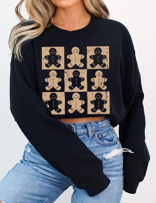 Unisex Checkered Gingerbread Man Graphic Fleece Sweatshirt