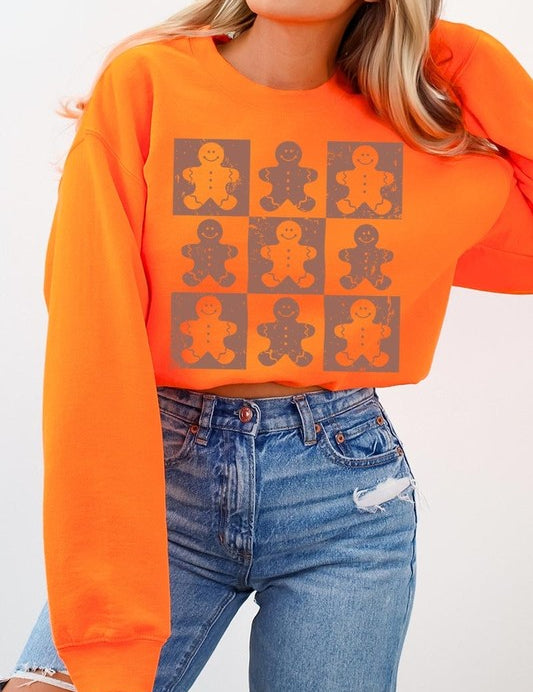 Unisex Checkered Gingerbread Man Graphic Fleece Sweatshirt