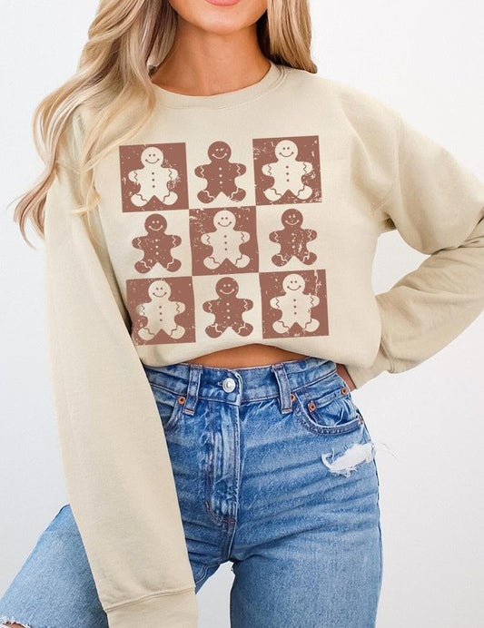 Unisex Checkered Gingerbread Man Graphic Fleece Sweatshirt