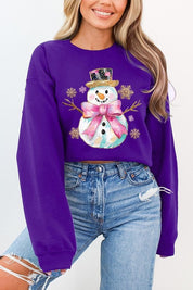 Unisex Fleece Sweatshirt with Faux Glitter Snowman Design