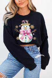 Unisex Fleece Sweatshirt with Faux Glitter Snowman Design