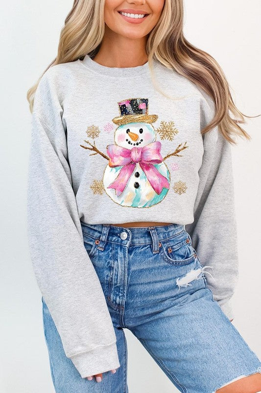 Unisex Fleece Sweatshirt with Faux Glitter Snowman Design