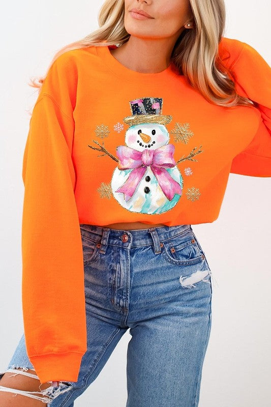 Unisex Fleece Sweatshirt with Faux Glitter Snowman Design