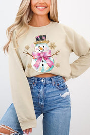 Unisex Fleece Sweatshirt with Faux Glitter Snowman Design