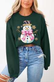 Unisex Fleece Sweatshirt with Faux Glitter Snowman Design