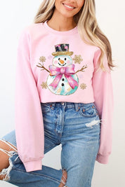 Unisex Fleece Sweatshirt with Faux Glitter Snowman Design