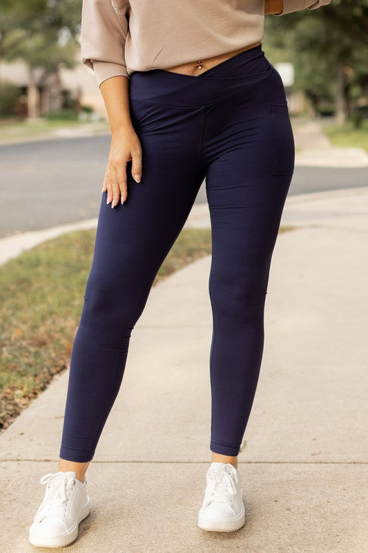 The Nadia Navy Crossover Full Length Leggings