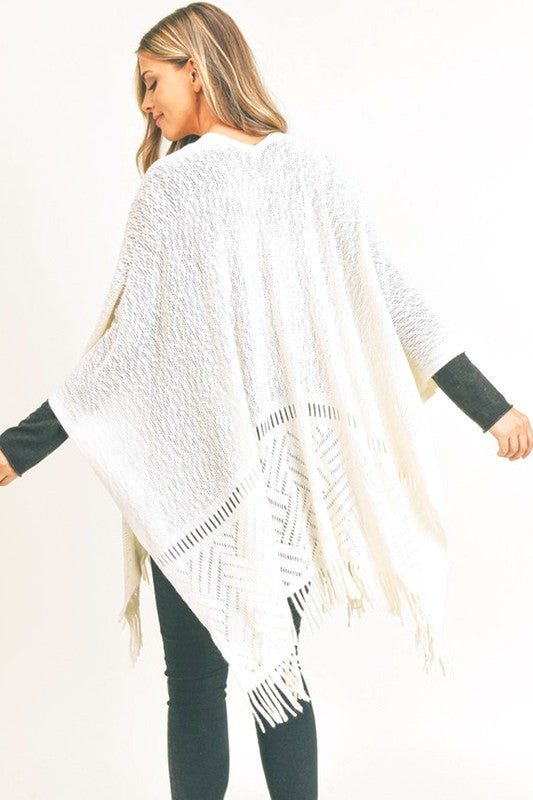 Women's Fringe Knitted Acrylic Ruana Wrap Poncho