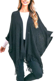 Women's Fringe Knitted Acrylic Ruana Wrap Poncho