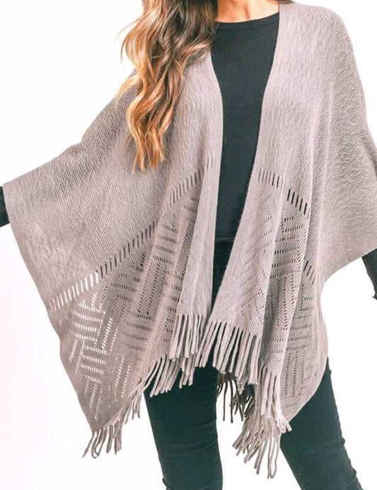 Women's Fringe Knitted Acrylic Ruana Wrap Poncho