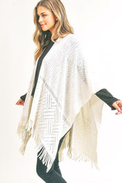 Women's Fringe Knitted Acrylic Ruana Wrap Poncho