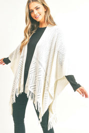 Women's Fringe Knitted Acrylic Ruana Wrap Poncho