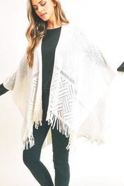 Women's Fringe Knitted Acrylic Ruana Wrap Poncho