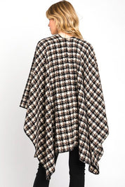 Women's Houndstooth Print Winter Ruana Cardigan