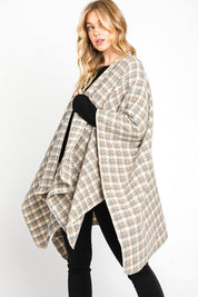 Women's Houndstooth Print Winter Ruana Cardigan