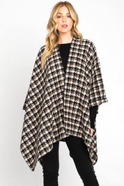 Women's Houndstooth Print Winter Ruana Cardigan