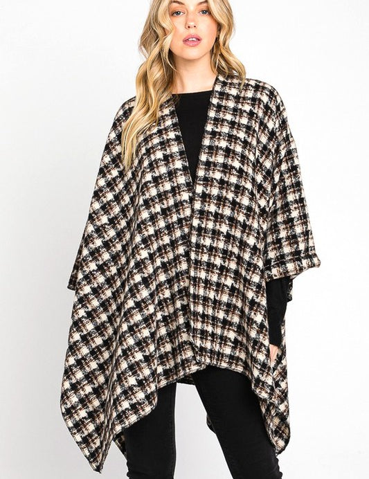 Women's Houndstooth Print Winter Ruana Cardigan