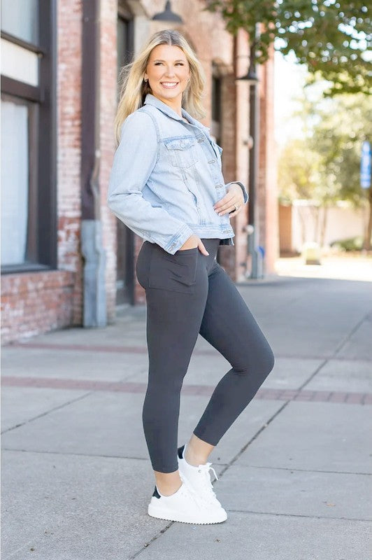 The Amy -7/8 Ankle Length CHARCOAL Leggings Pocket