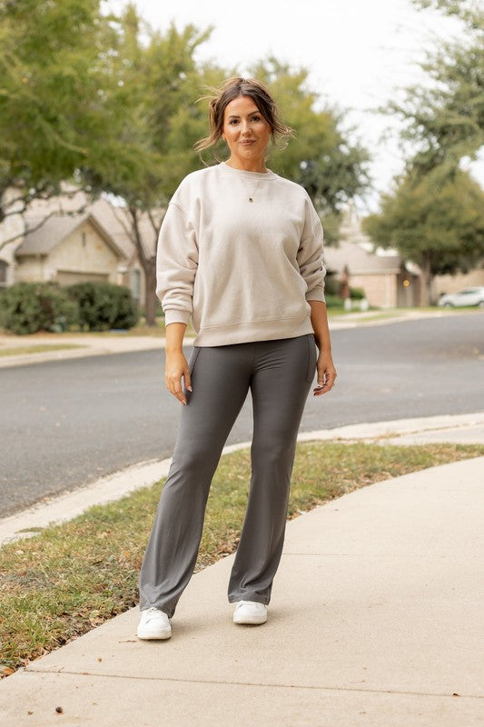 Women's Charcoal Bootcut Leggings with Plaid Pattern