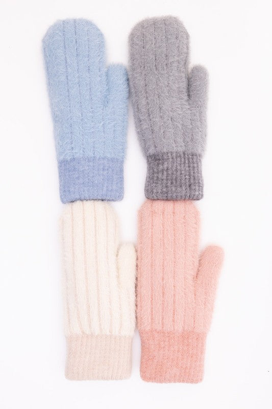 Women's Plush Pastel Fuzzy Mittens