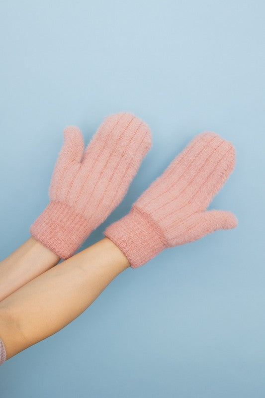 Women's Plush Pastel Fuzzy Mittens