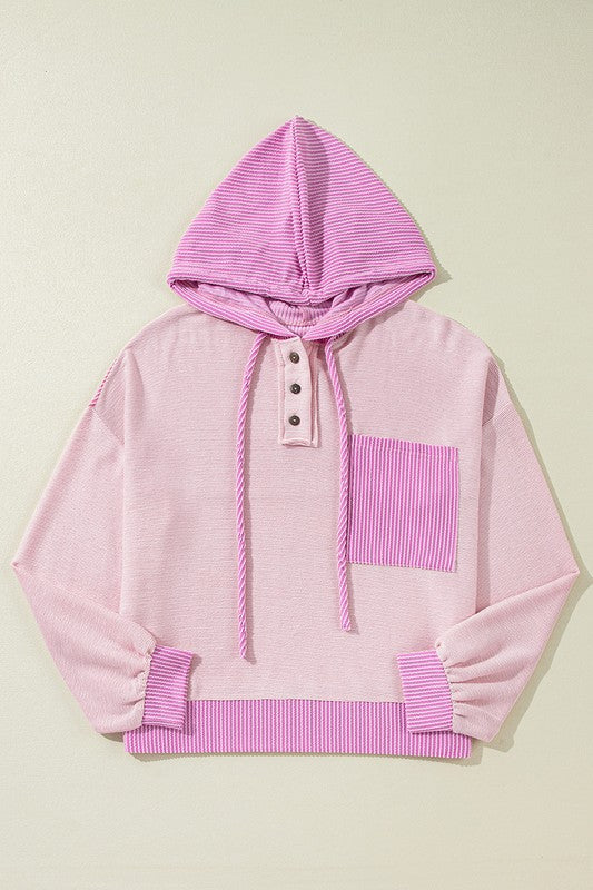 Women's Colorblock Hooded Pullover with Patch Pocket