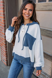 Women's Colorblock Hooded Pullover with Patch Pocket