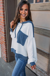 Women's Colorblock Hooded Pullover with Patch Pocket