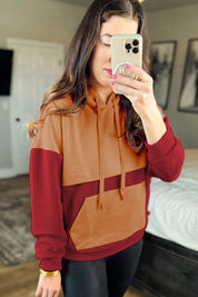 Women's Color Block Drop Shoulder Hoodie with Kangaroo Pockets