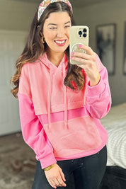 Women's Color Block Drop Shoulder Hoodie with Kangaroo Pockets