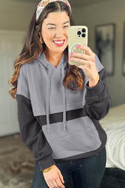 Women's Color Block Drop Shoulder Hoodie with Kangaroo Pockets