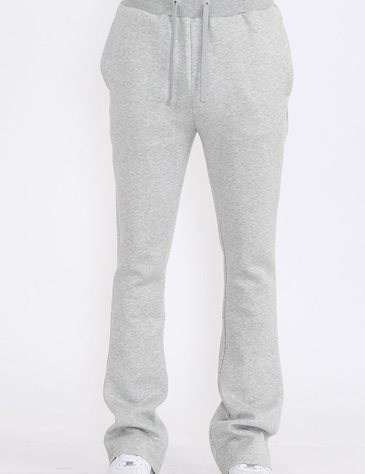 Men's Solid Fleece Flared Sweatpants with Zippered Pockets