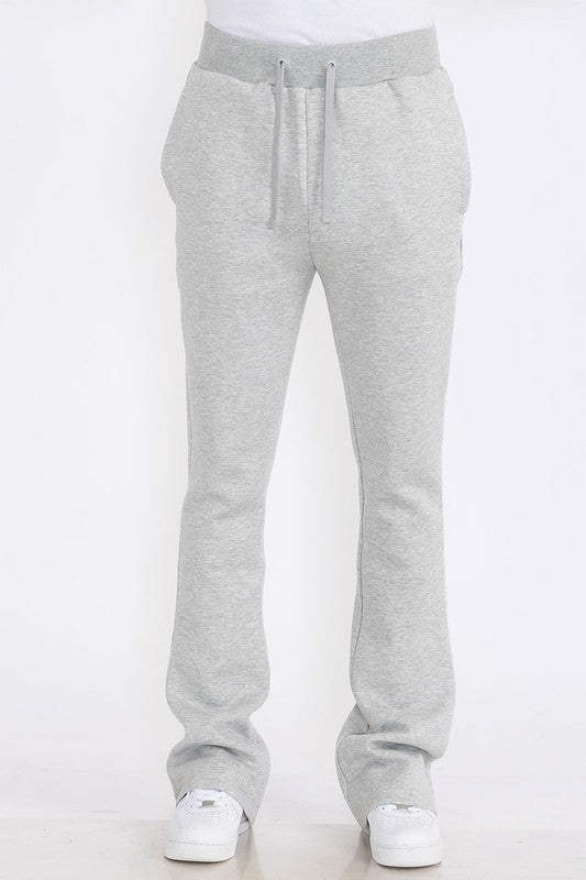 Men's Solid Fleece Flared Sweatpants with Zippered Pockets