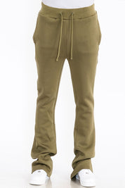 Men's Solid Fleece Flared Sweatpants with Zippered Pockets