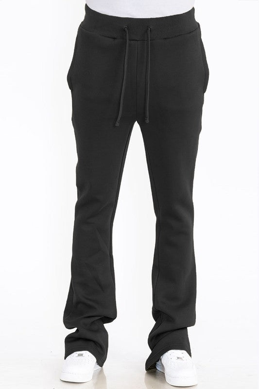 Men's Solid Fleece Flared Sweatpants with Zippered Pockets