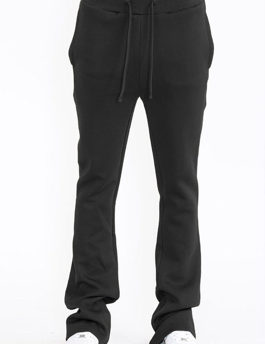 Men's Solid Fleece Flared Sweatpants with Zippered Pockets