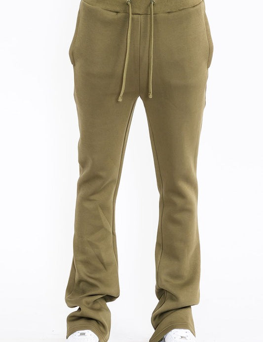 Men's Solid Fleece Flared Sweatpants with Zippered Pockets