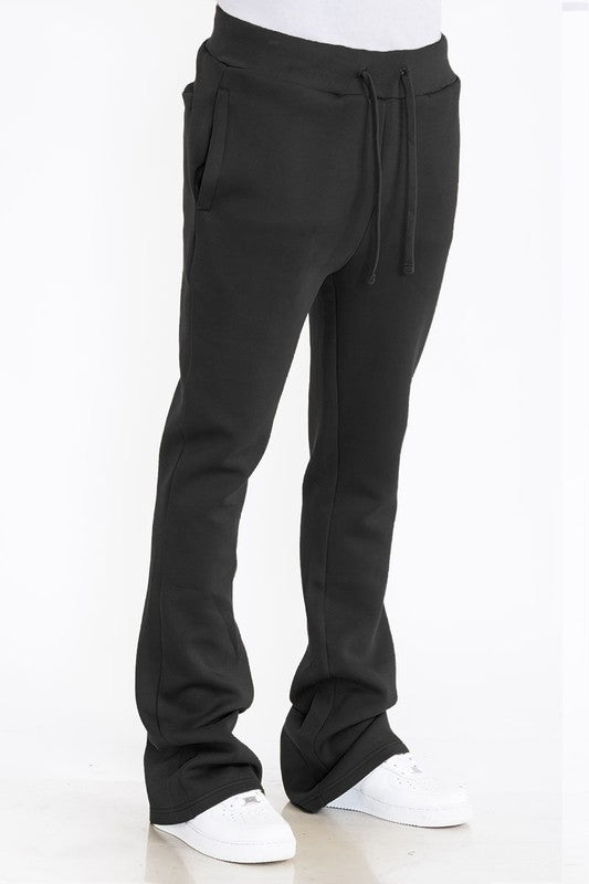 Men's Solid Fleece Flared Sweatpants with Zippered Pockets