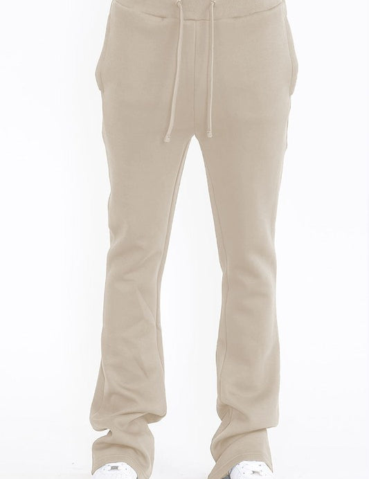 Men's Solid Fleece Flared Sweatpants with Zippered Pockets