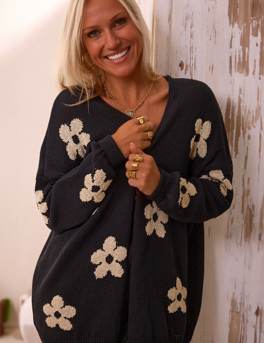 Women's Floral Knit Open Front Cardigan