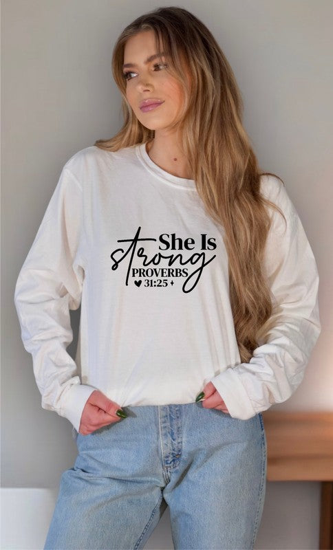 Women's Long Sleeve Graphic Tee - Proverbs 31:25