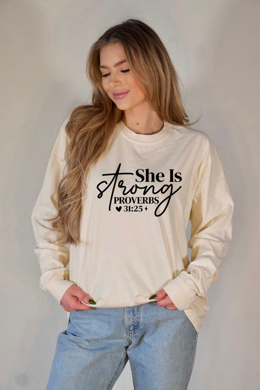 Women's Long Sleeve Graphic Tee with Proverbs 31:25