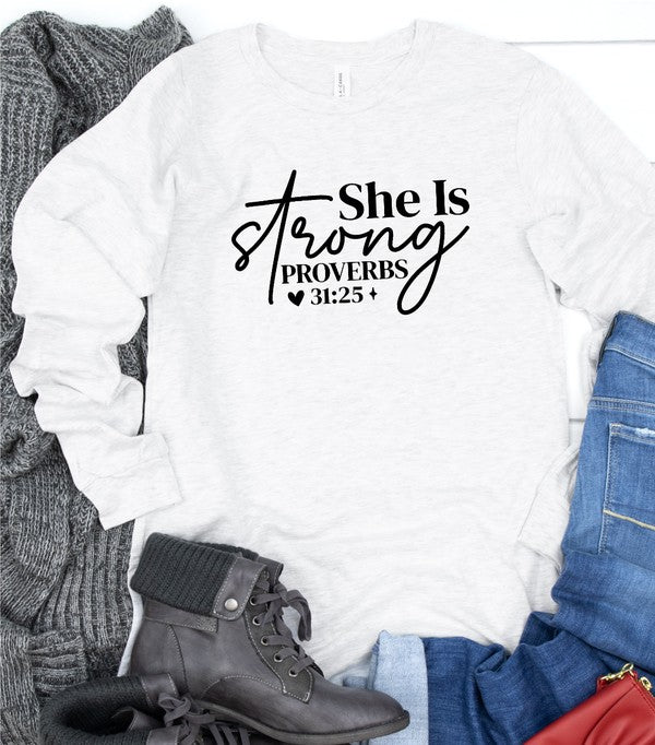 Women's Long Sleeve Graphic Tee with Proverbs 31:25