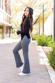 Women's Charcoal Bootcut Leggings with Plaid Pattern