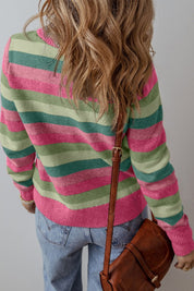 Women's Color Block Ribbed Edge Round Neck Sweater