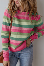 Women's Color Block Ribbed Edge Round Neck Sweater