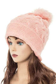 Women's Slouchy Beanie with Detachable Raccoon Fur Pom