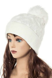 Women's Slouchy Beanie with Detachable Raccoon Fur Pom