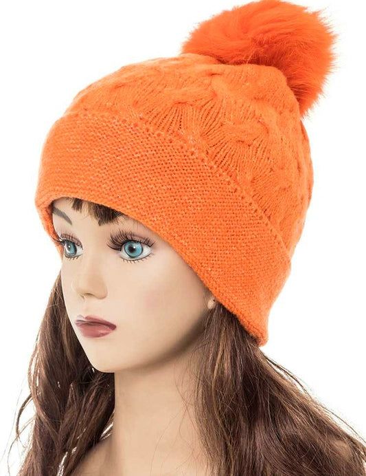 Women's Slouchy Beanie with Detachable Raccoon Fur Pom